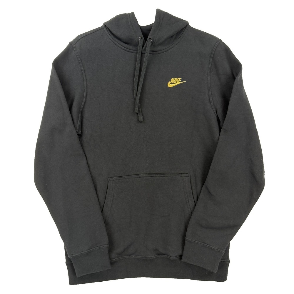 Nike Hoodie Mens Small Black Pullover Fleece Yellow Swoosh Logo 804346-012 NWT